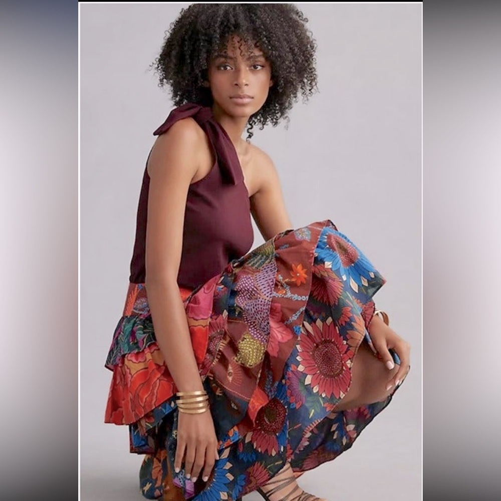 NWT Farm Rio Anthropologie Tiered Midi Skirt Size S